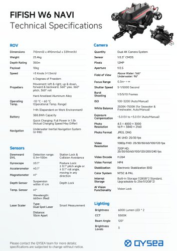 FIFISH W6 NAVI Technical Specifications