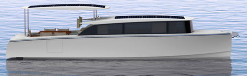 Lancha Day Cruiser com motor de centro - 32 - Mothership Marine - híbrida solar-diesel
