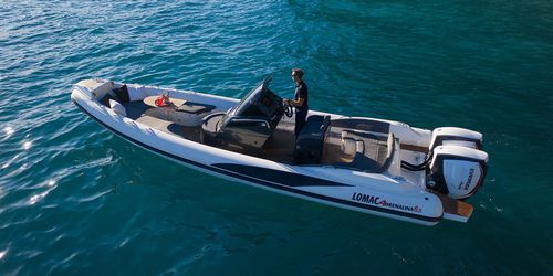 Barco inflável com motor de popa - ADRENALINA 8.5 - Lomac - bimotor / semirrígido / com console central