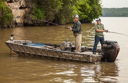 Jon boat com motor de popa - 2070 RETRIEVER SCHD - Crestliner - com console lateral / de pesca esportiva / em alumínio