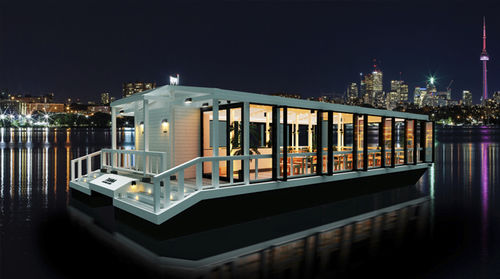 Barco-casa catamarã - TANNA - EGO Floating Inc. - com motor de centro / bimotor / com deck duplo