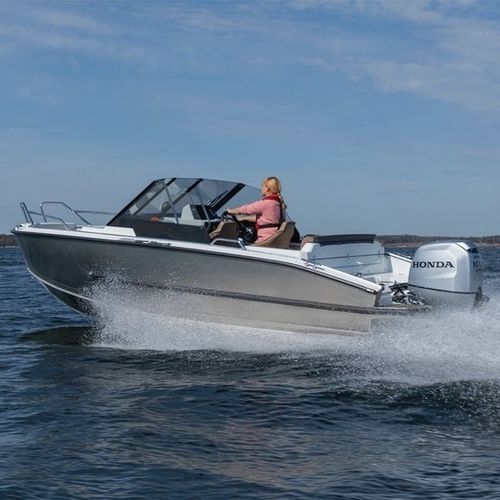 Lancha de console central com motor de popa - HAWK BR - Silver - com console dupla / para esqui aquático / de pesca esportiva