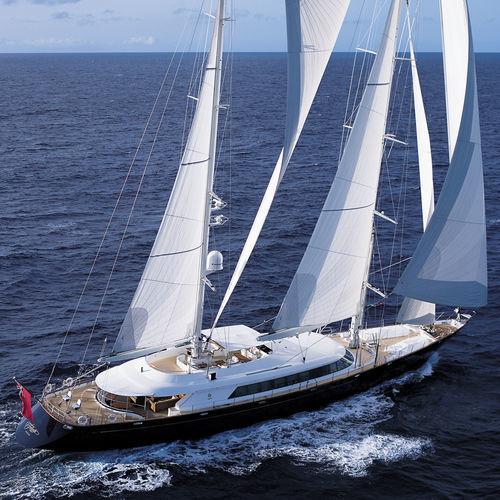 Super iate à vela de luxo clássico - ALMYRA II - Perini Navi - com deck saloon / em aço / ketch