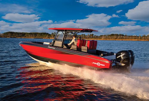Lancha de console central com motor de popa - 34SC  - Fountain Powerboats - bimotor / de pesca esportiva / em fibra de vidro