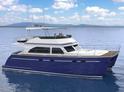 Lancha Express Cruiser catamarã - JUSTON 47 POWERCAT - Lyman Morse - com motor de centro / com flybridge / com T-Top