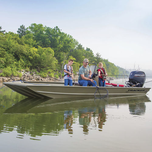 Jon boat com motor de popa - GRIZZLY® 1860 CC - Fisher - com console central / open / de pesca esportiva