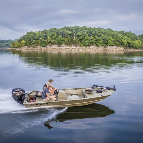 Jon boat com motor de popa - GRIZZLY® 1648 SC - Tracker - com console lateral / de pesca esportiva / em alumínio