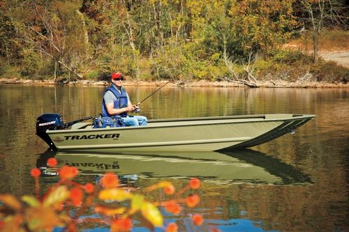 Jon boat com motor de popa - GRIZZLY® 1448 - Tracker - de pesca esportiva / em alumínio / máx. 3 pessoas