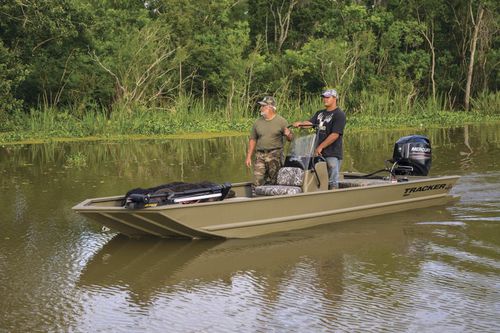 Jon boat com motor de popa - GRIZZLY® 1860 CC - Tracker - com console central / de pesca esportiva / em alumínio