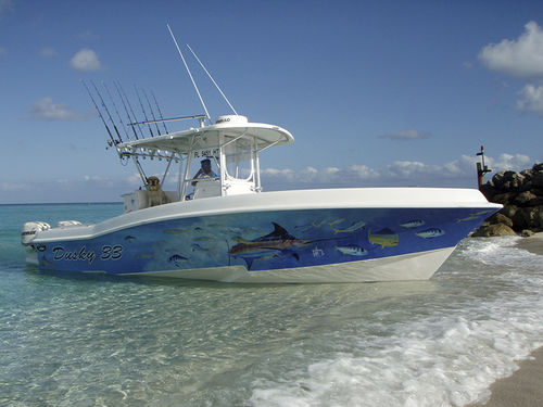 Lancha de console central com motor de popa - 33 OPEN - Dusky Marine - bimotor / de pesca esportiva / com cabine