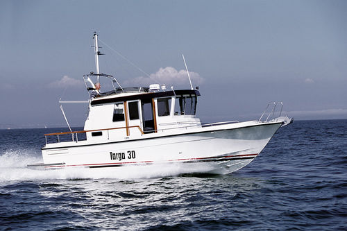 Lancha walkaround com motor de centro - 30 - Targa - bimotor / com casa do leme / com flybridge