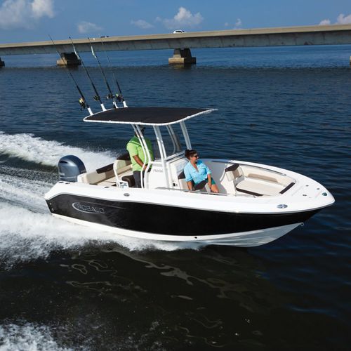 Lancha de console central com motor de popa - R202EX  - Robalo - de pesca esportiva / máx. 8 pessoas / com T-Top