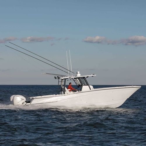 Lancha de console central catamarã - 400CC-X - World Cat - com motor de popa / bimotor / de pesca esportiva