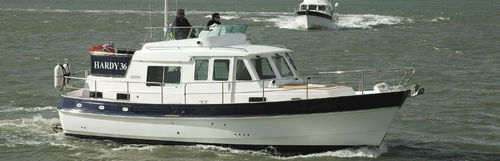 Lancha Express Cruiser com motor de centro - HARDY 36 - Hardy Marine - a diesel / bimotor / com casco de semideslocamento