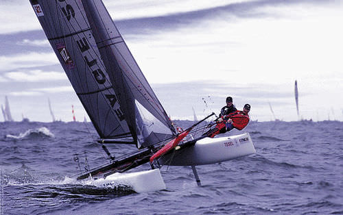 Catamarã esportivo para regata costeira - EAGLE 20 - Eagle Catamarans - para dois tripulantes / com dois trapézios / spi assimétrico