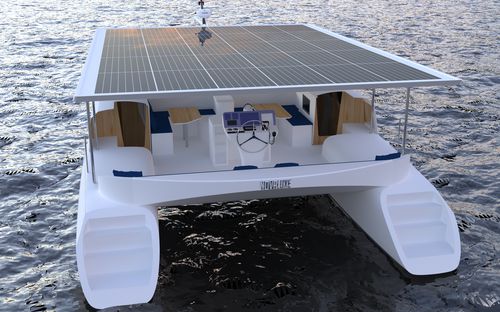 Lancha Express Cruiser catamarã - ELIGHT 40 - NOVA LUXE YACHTS - com motor de centro / eletrossolar / bimotor