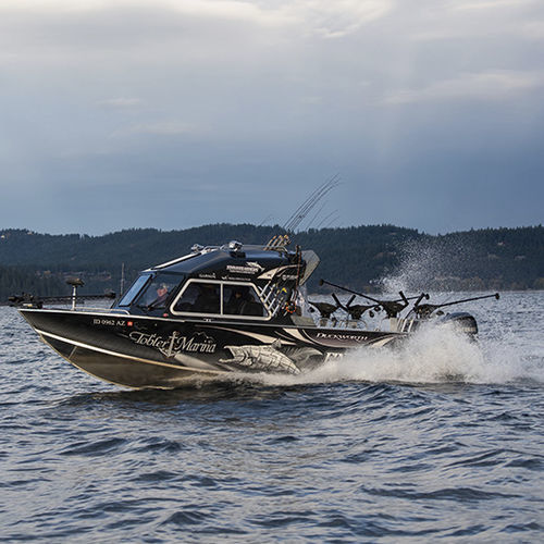 Barco de pesca-passeio com motor de popa - 24 PACIFIC NAVIGATOR - Duckworth - com casa do leme / offshore / em alumínio