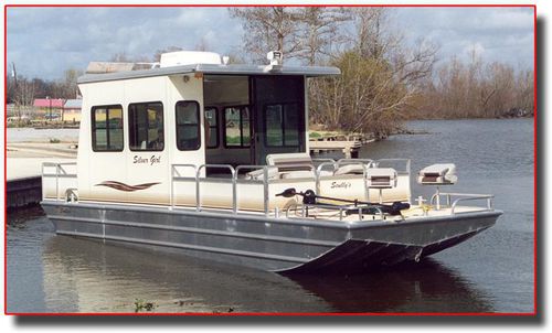 Barco-casa com motor de centro - 26 Cabin Barge - Scully's Aluminum Boats - em alumínio