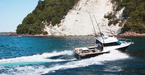 Lancha Cabin Cruiser com motor de centro - CUSTOM 850 - Dickey Boats Limited - com cockpit fechado / de pesca esportiva