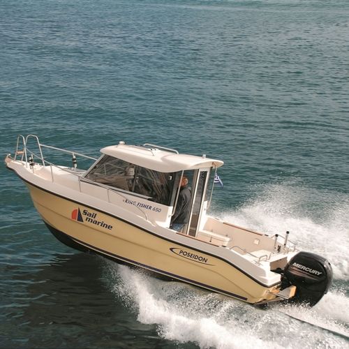 Barco de pesca-passeio com motor de popa - KING FISHER 6.50 WEEKEND - Biskinis Bros S.A. - com casa do leme / máx. 8 pessoas / com cabine