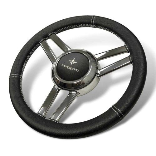 Volante para barco a motor em aço inoxidável - T25PS - SAVORETTI ARMANDO & C. s.n.c. - com revestimento de couro / preto