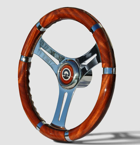 Volante para barco a motor em aço inoxidável - VS01 - Riviera srl Genova - revestido de poliuretano / em teca / em mogno