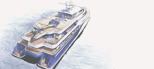 Megaiate catamarã - Wavepiercer  - LOMOcean Design - de charter / com casa de leme elevada / em compósito