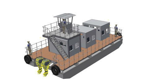 Barco profissional barcaça de trabalho - Rhino Marine Products (Pty) Ltd - catamarã / com motor de popa