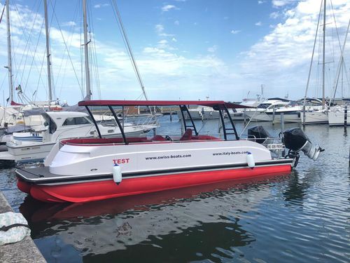 Pontoon boat com motor de popa - Starlounger 10.0 - Swiss-Boats AG - multicasco / elétrico / bimotor