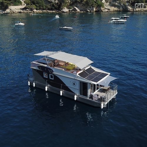 Barco-casa catamarã - 47 - HOUSEBOAT - com motor de popa / em alumínio / em PEAD